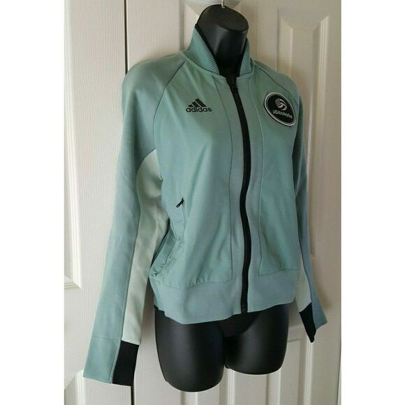 Adidas FK1035 Women's Sz Large USA Volleyball Green Varsity Bomber Jacket $100+ - Picture 11 of 11